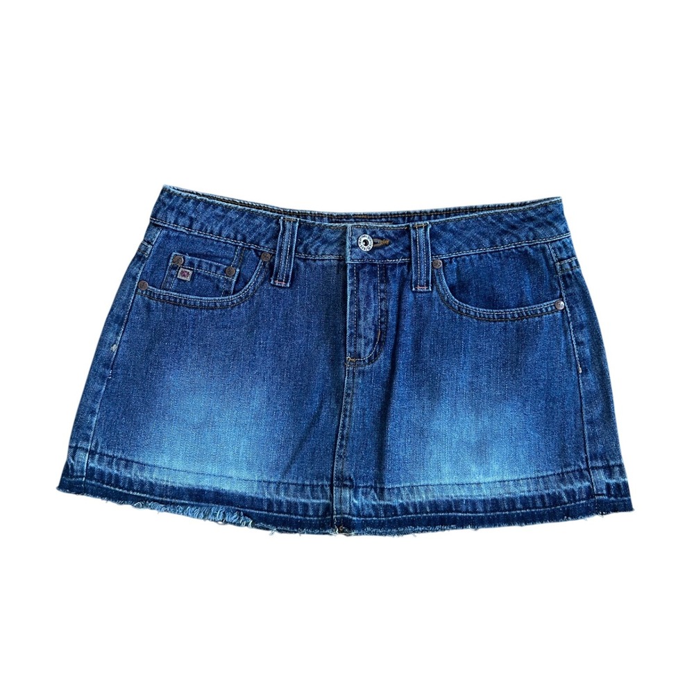 Paris Blues Vintage‎ Denim Mini Skirt Low Rise Medium Wash Frayed Hem  9 y2k 30"